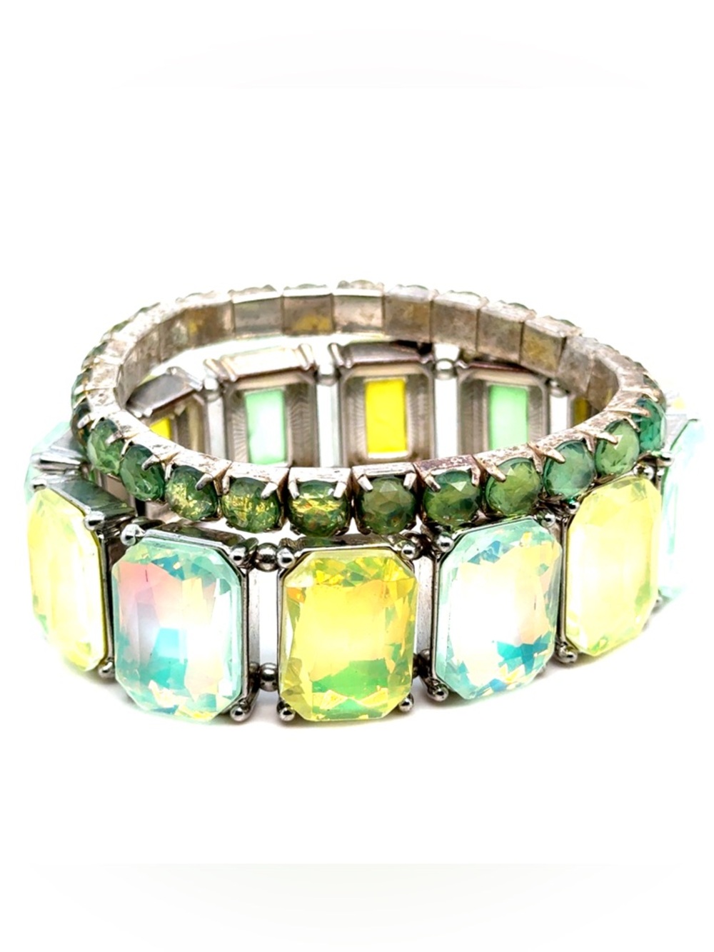 Designer-Inspired Lime Green Crystal Stretch Bracelet Set (E5)‎